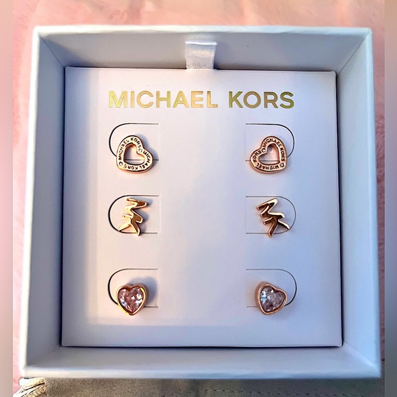 Michael Kors Jewelry - Michael Kors Rose Gold Open Heart/MK Logo/Pave’ Crystal Stud Earrings w/Dust Bag
